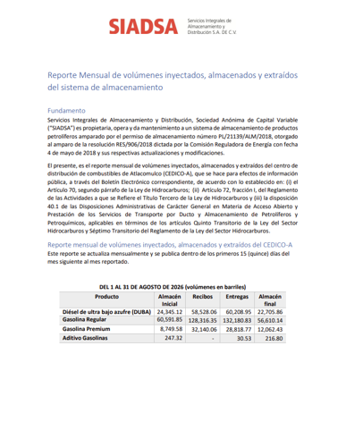 Boletín Electrónico - 12 Reporte Mensual de volúmenes Ago